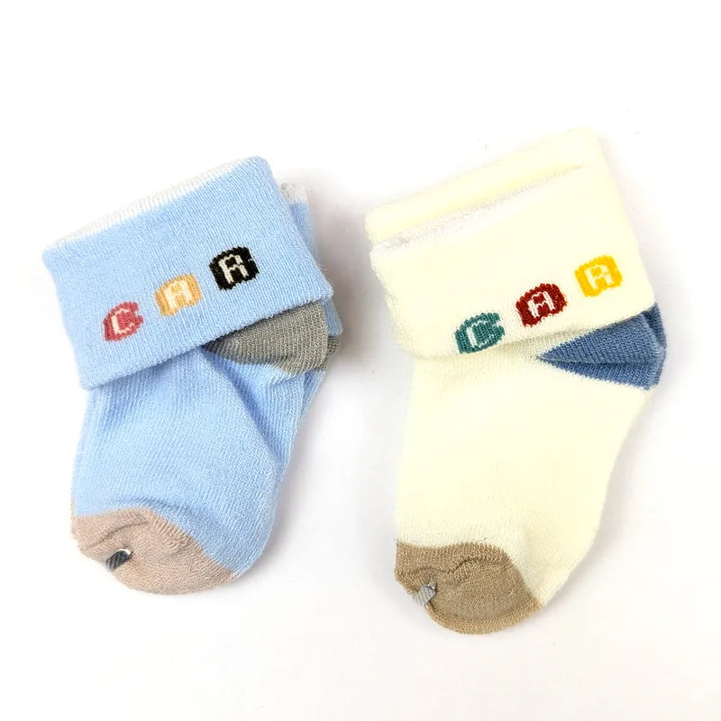 2 PACK SOFT COTTON BABY SOCKS WITH FOLD OVER CUFFS (SKY BLUE & OFFWHITE) 0-12M