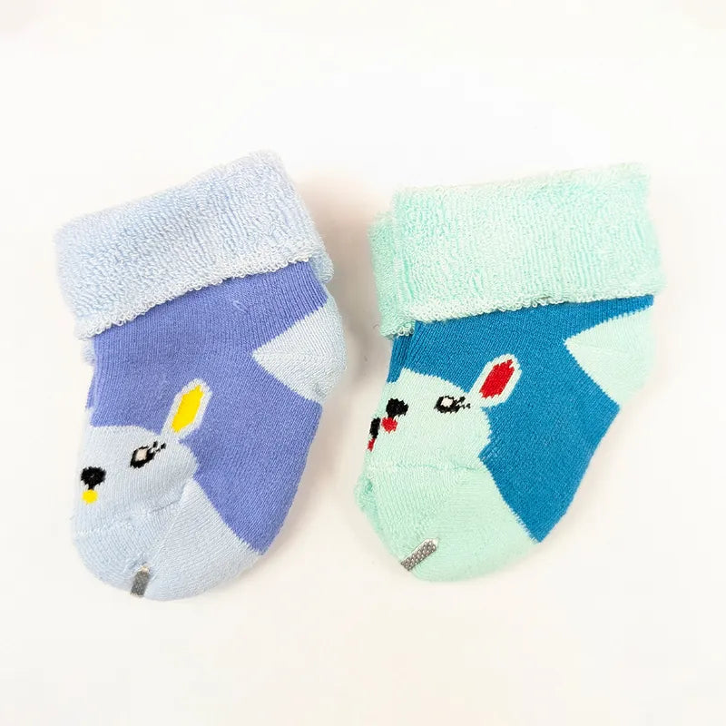 2 PACK TERRY COTTON SOCKS BLUE & TEAL MINT GREEN (1-2 YEARS)