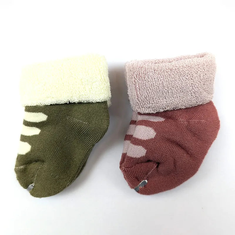 2 PACK TERRY COTTON SOCKS ROSE & OLIVE GREEN (1-2 YEARS)