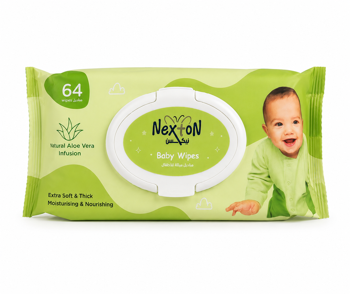 Nexton Aloe Vera Baby Wipes, 64 Pack