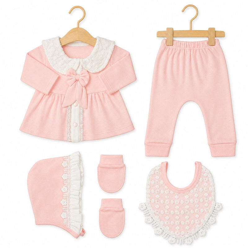 5 Piece Newborn Gift Set for Baby Girl Baby Pink