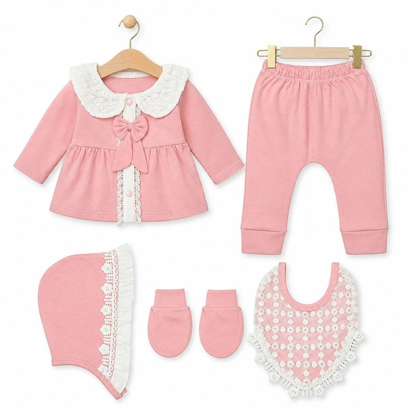 5 Piece Newborn Gift Set for Baby Girl Pink