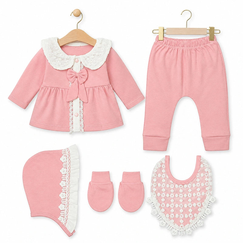 5 Piece Newborn Gift Set for Baby Girl Pink