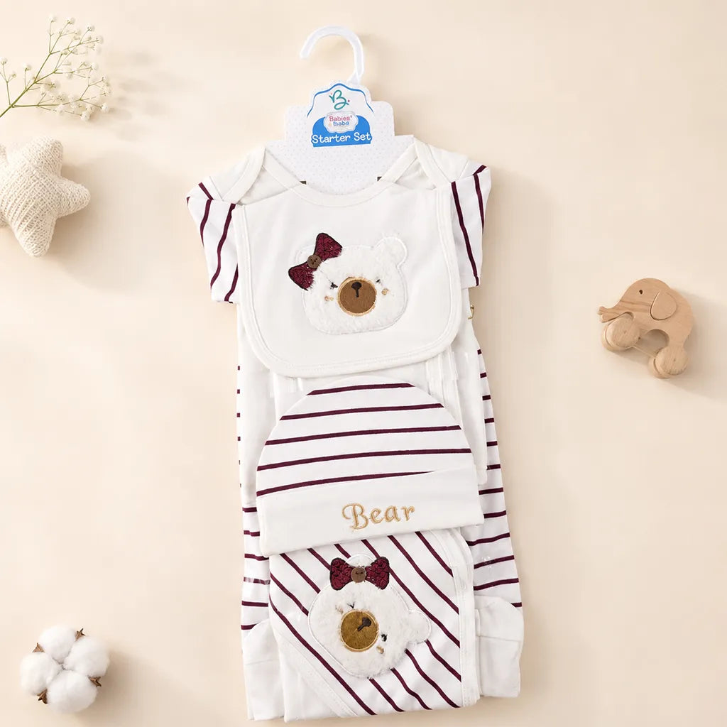 BABY STARTER SET 7 PIECES EMB BEAR MAROON