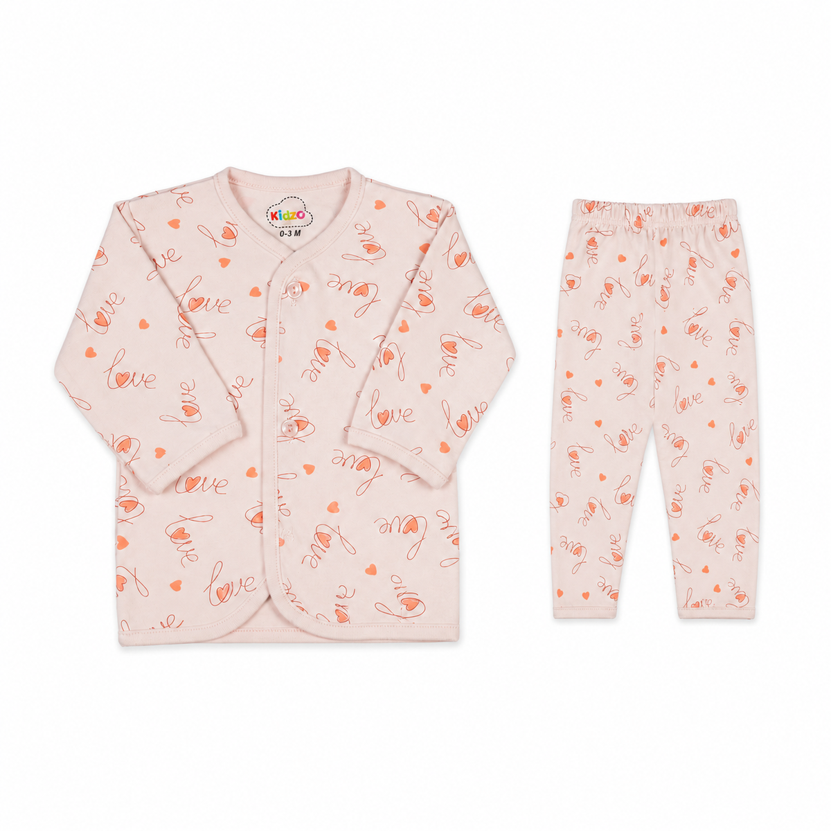Kidzo Baby 2pcs Suit Love Printed Pink