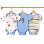 Half-Sleeve Cotton Baby Bodysuits 3-Pack – Light Blue Bear