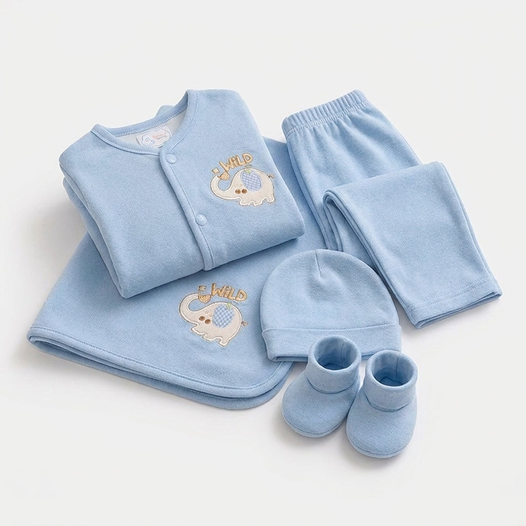 BABY SUIT 5 PIECES SET BLUE COLOR ELEPHANT EMB KOTRAI