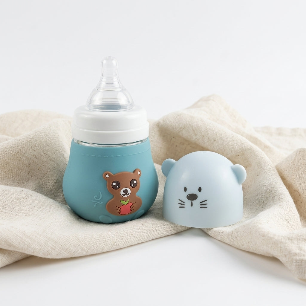BABY GLASS FEEDER BEAR GREEN
