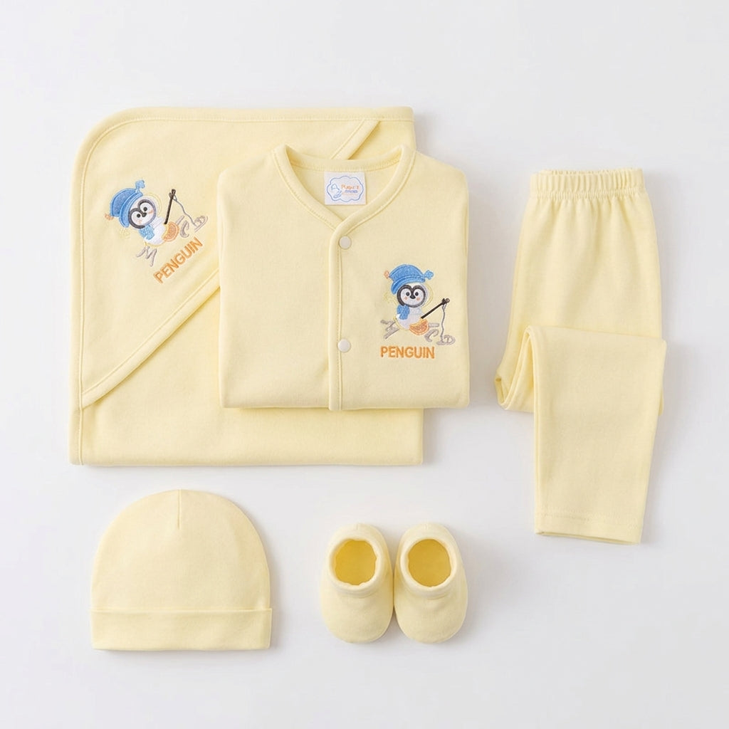 BABY STARTER SET 5 PIECES KOTRAI EMB PENGUIN YELLOW