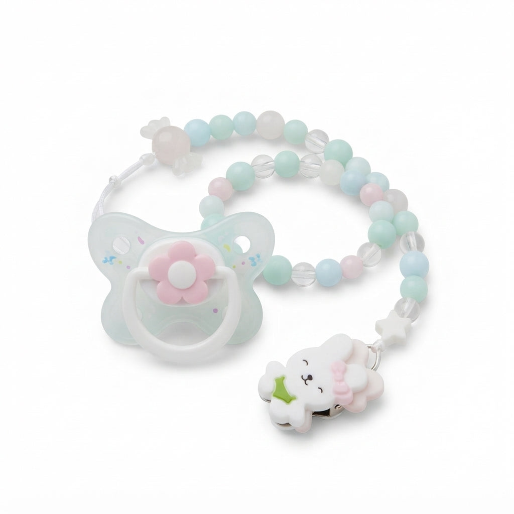 BABY PACIFIER WITH CHAIN BEAR PINK