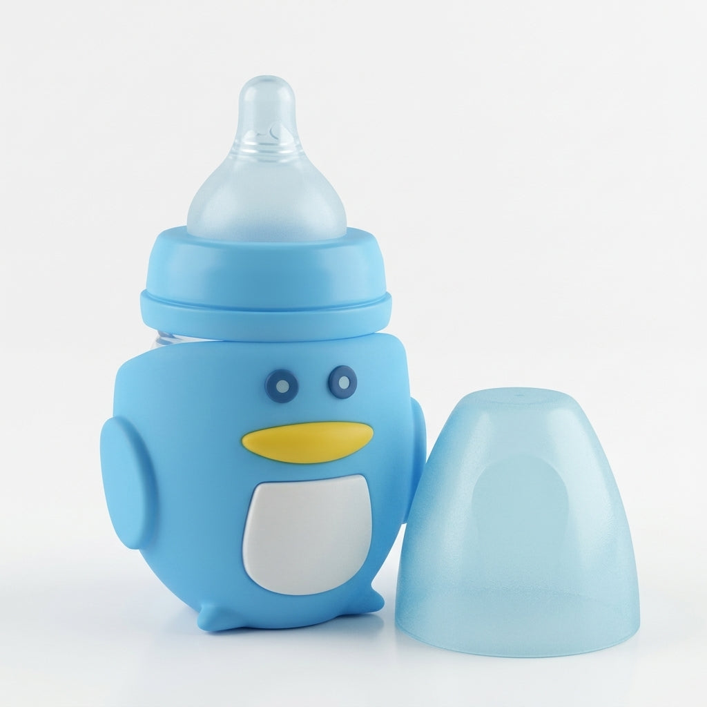 BABY GLASS FEEDER PENGUIN BLUE