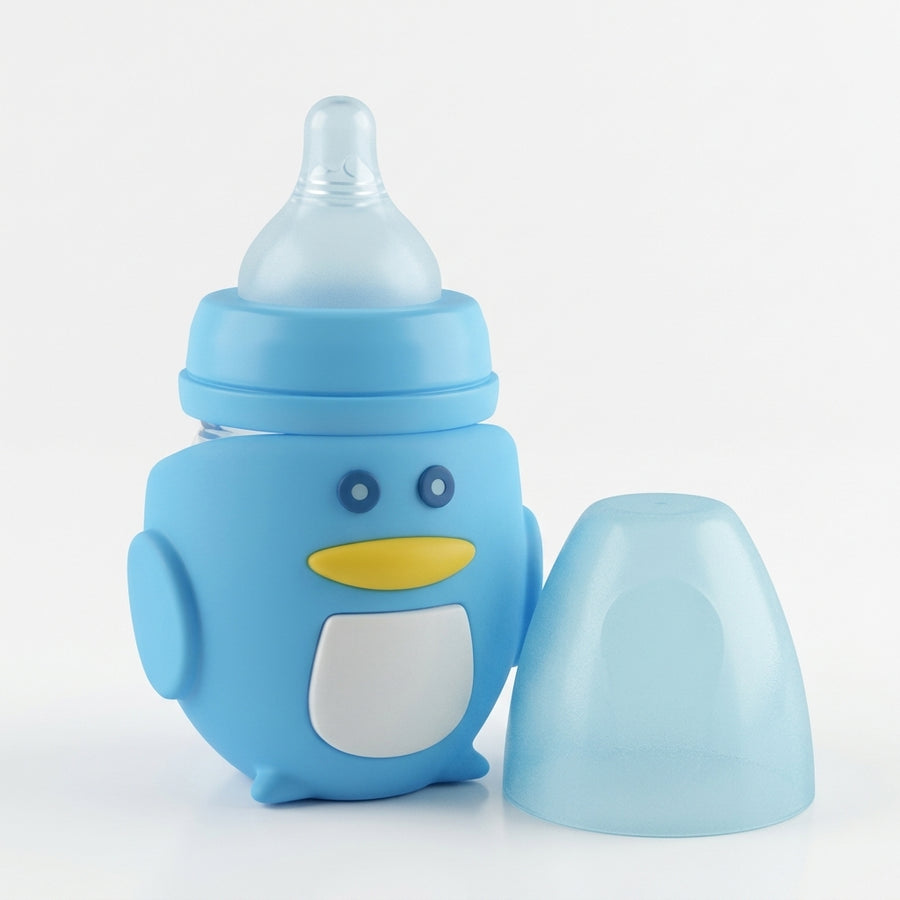 BABY GLASS FEEDER PENGUIN BLUE