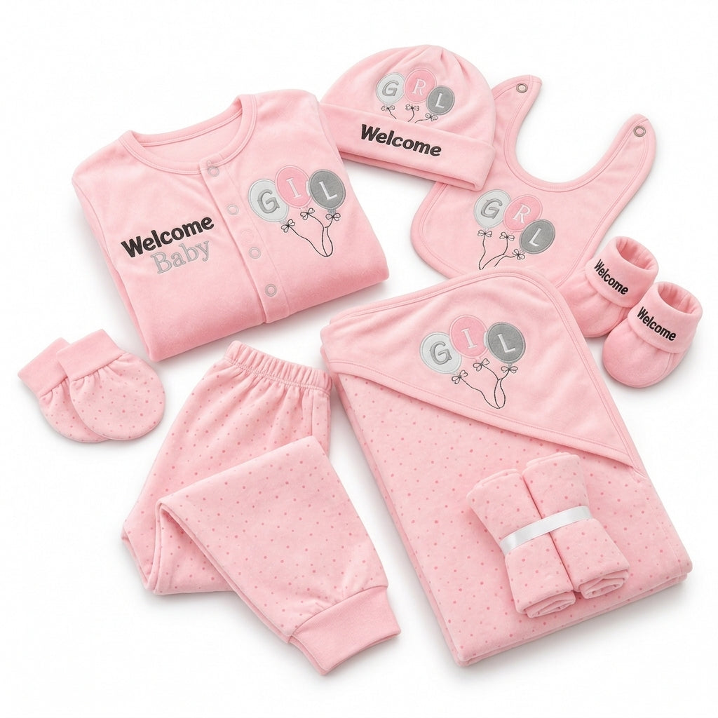 NEWBORN BABY 11 PCS BLOR WELCOME BABY STARTER SET – PINK