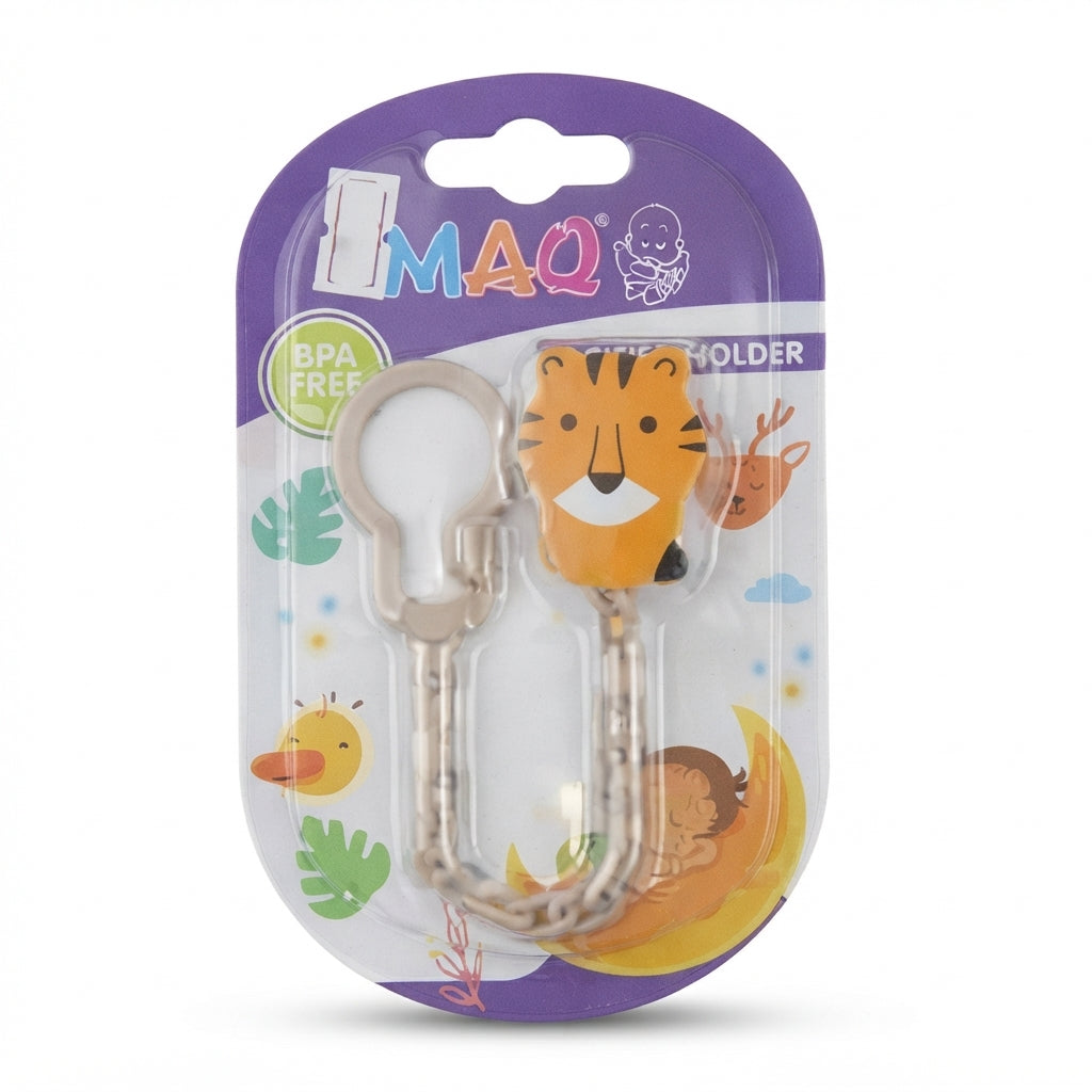 BABY PACIFIER HOLDER TIGER BROWN