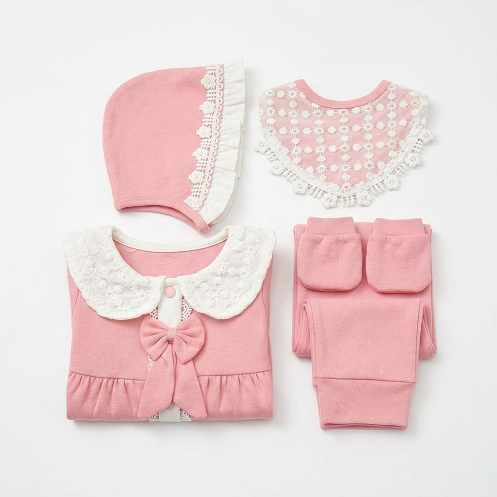 5 Piece Newborn Gift Set for Baby Girl Pink