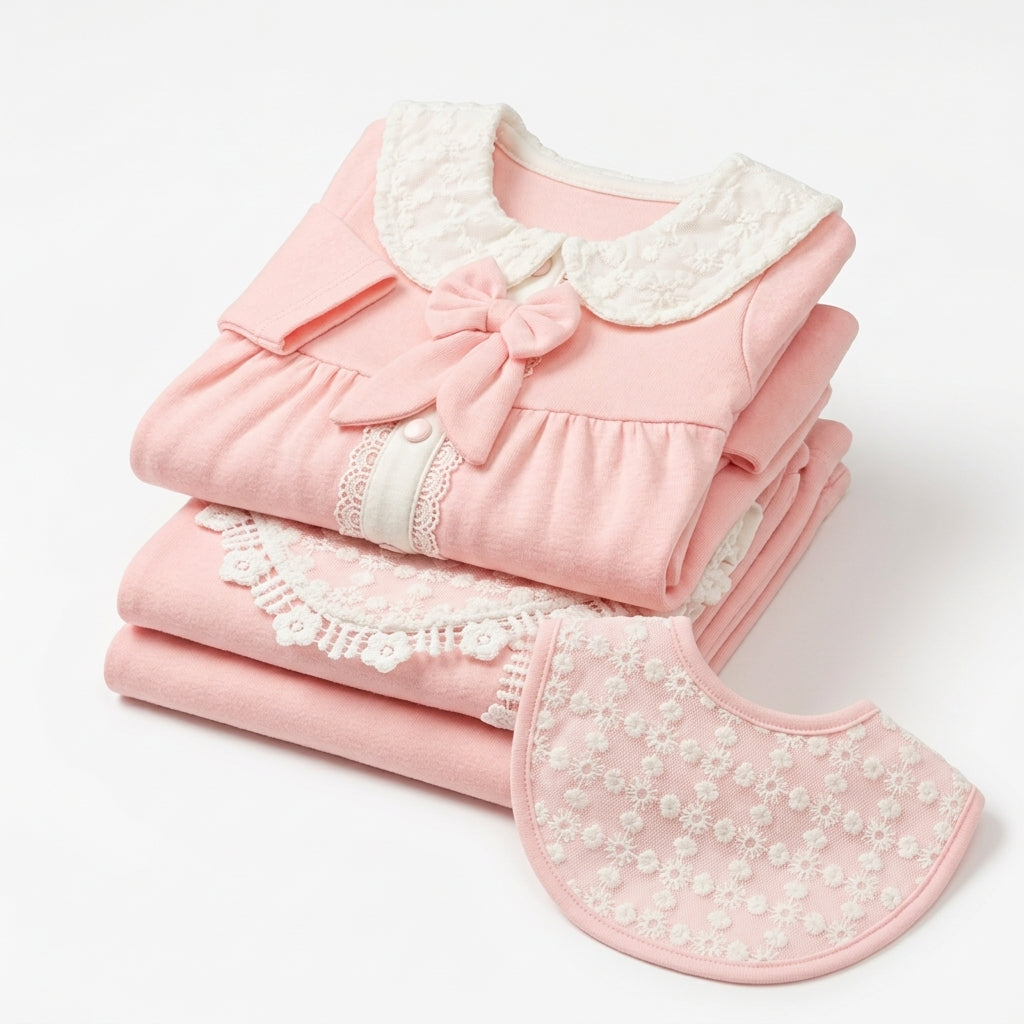 5 Piece Newborn Gift Set for Baby Girl Baby Pink