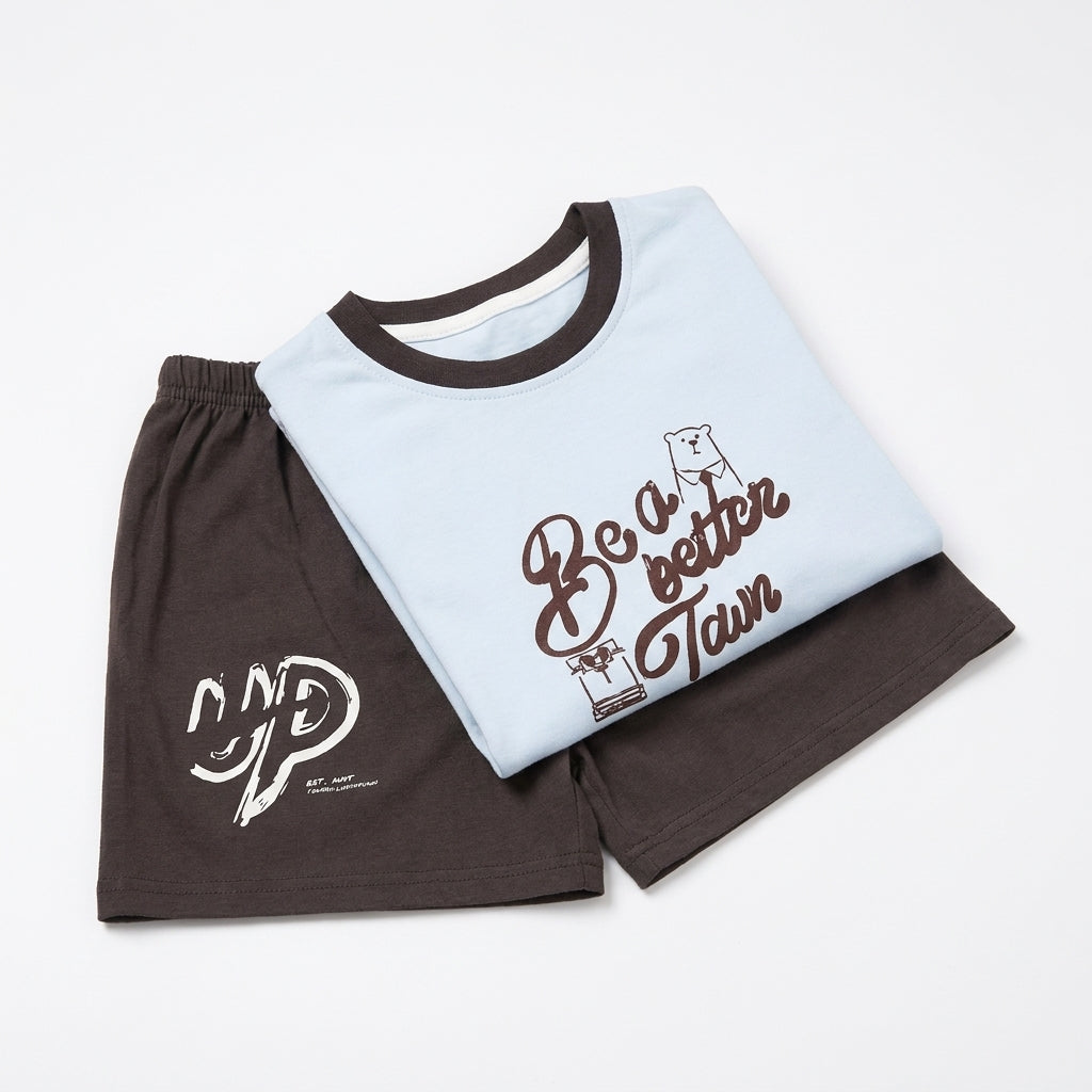 Baby Imported Cotton T-Shirt & Shorts - Sky Blue & Dark Grey