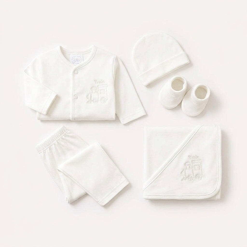 BABY SUIT 5 PIECES SET WHITE COLOR KOTRAI TRAIN