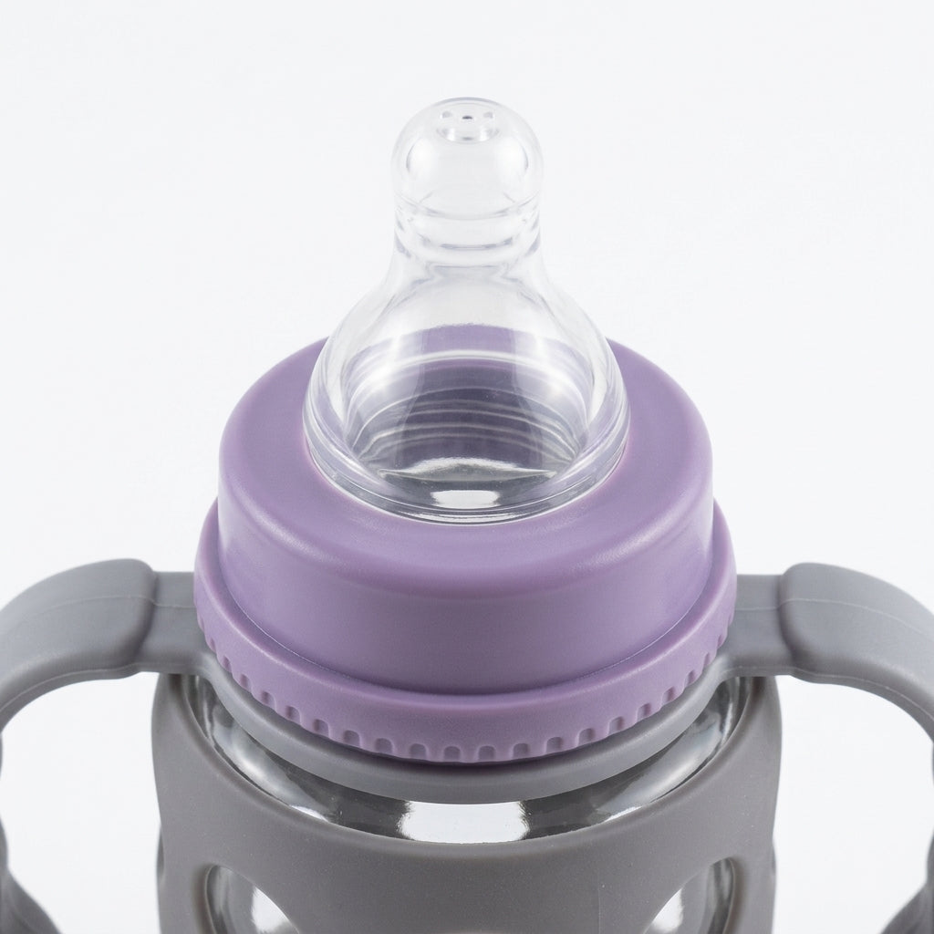 BABY GLASS FEEDER SILICONE COVERED PURPLE