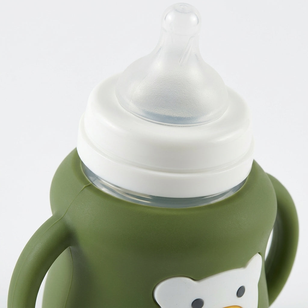 BABY GLASS FEEDER BEAR HANDLE GREEN