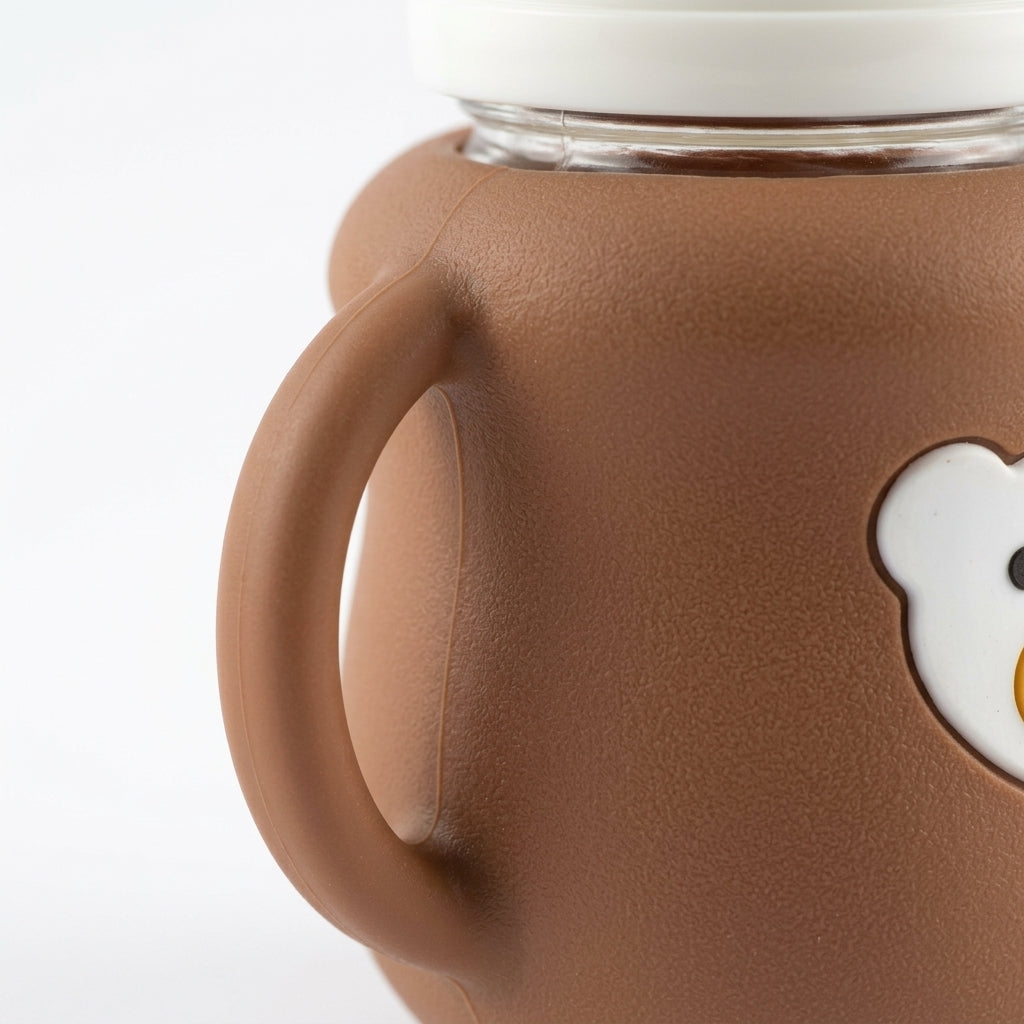 BABY GLASS FEEDER BEAR HANDLE BROWN