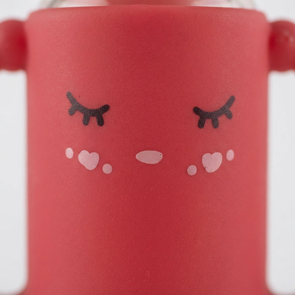 BABY GLASS FEEDER FULL COVER HANDLE RED