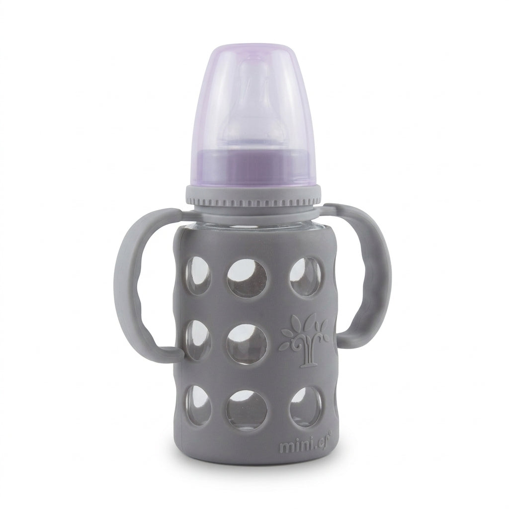 BABY GLASS FEEDER SILICONE COVERED PURPLE
