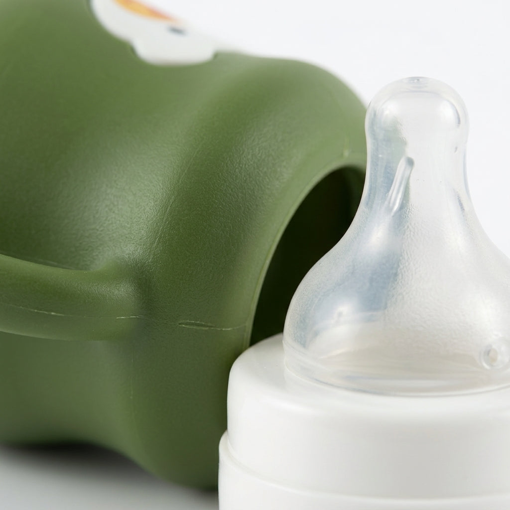 BABY GLASS FEEDER BEAR HANDLE GREEN