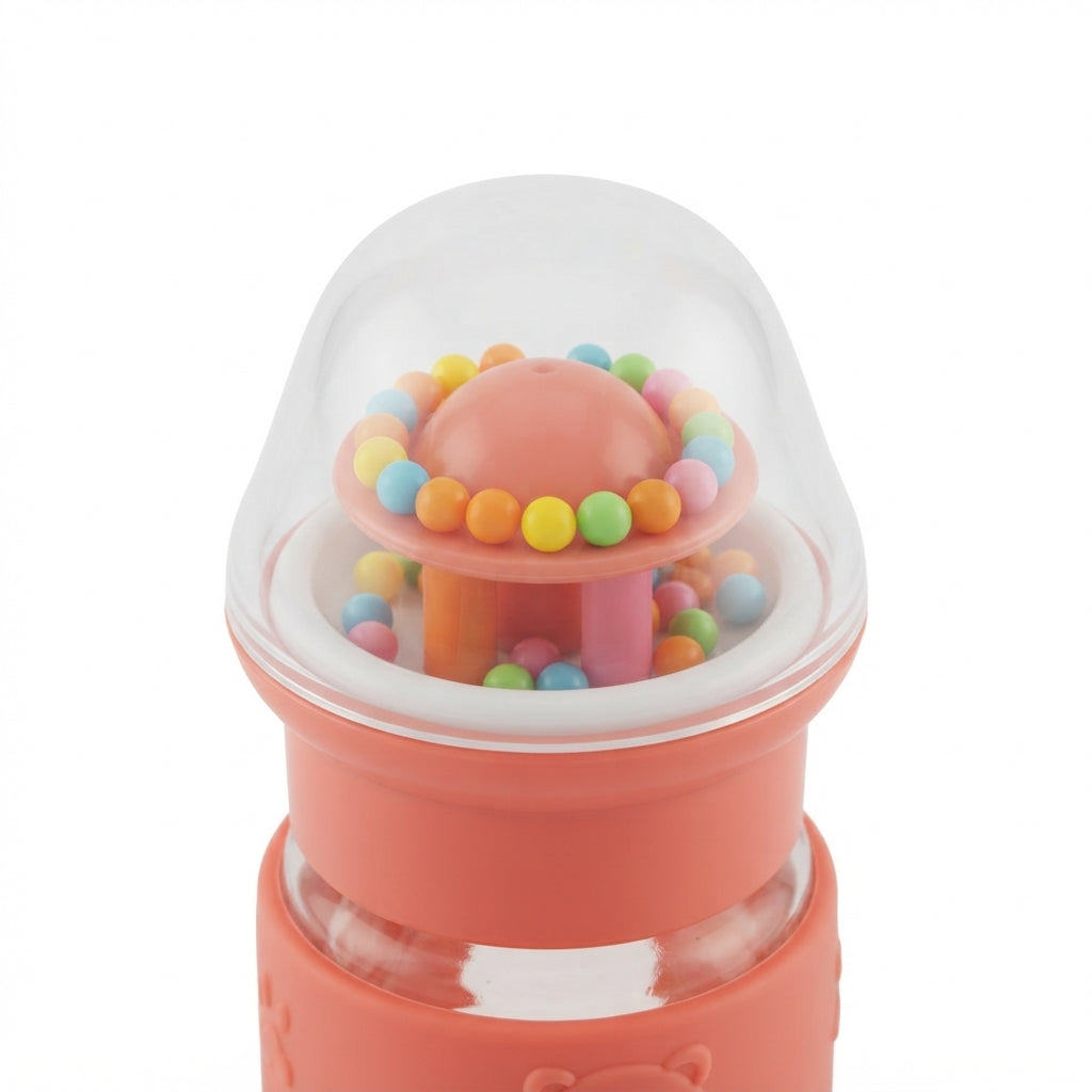 BABY GLASS FEEDER SKIN BROWN RATTLE CAP YES