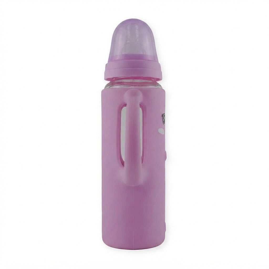 BABY GLASS FEEDER FULL COVER HANDLE PINK