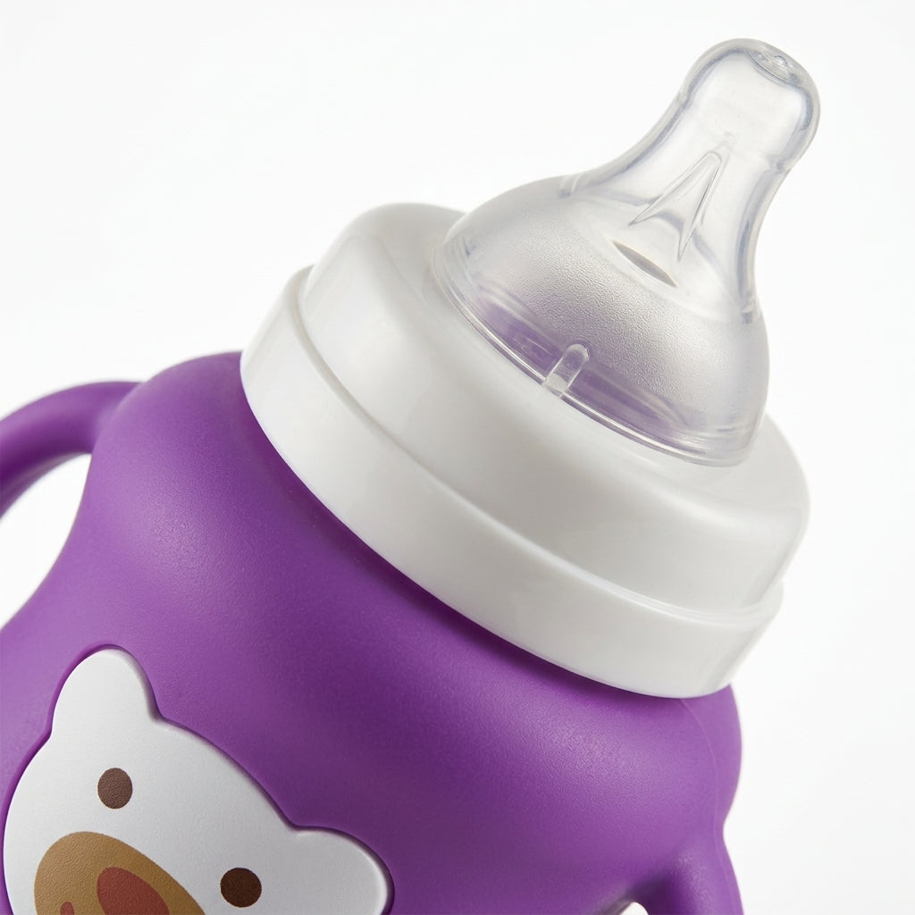 BABY GLASS FEEDER BEAR HANDLE PURPLE