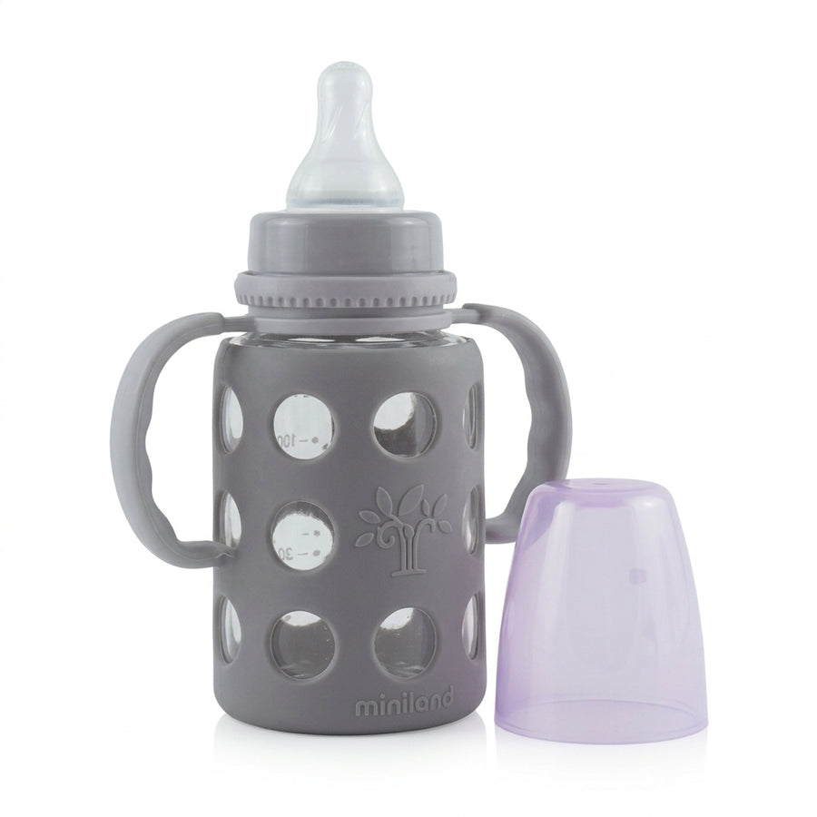 BABY GLASS FEEDER SILICONE COVERED PURPLE