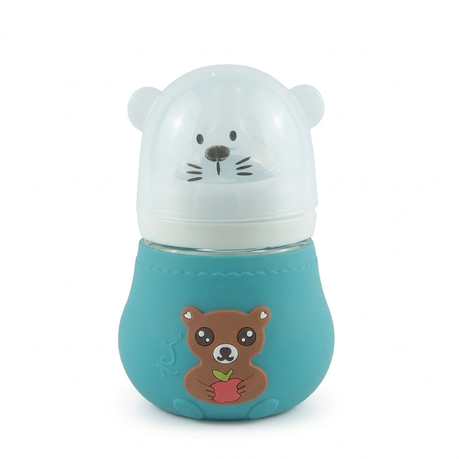 BABY GLASS FEEDER BEAR GREEN