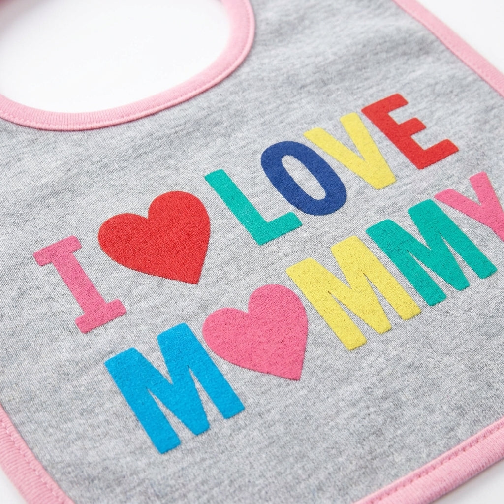 BABY GIRLS 3 PIECE GIFT SET I LOVE MOMMY PRINTED SOFT COTTON (BIB, SOCKS & MITTENS)