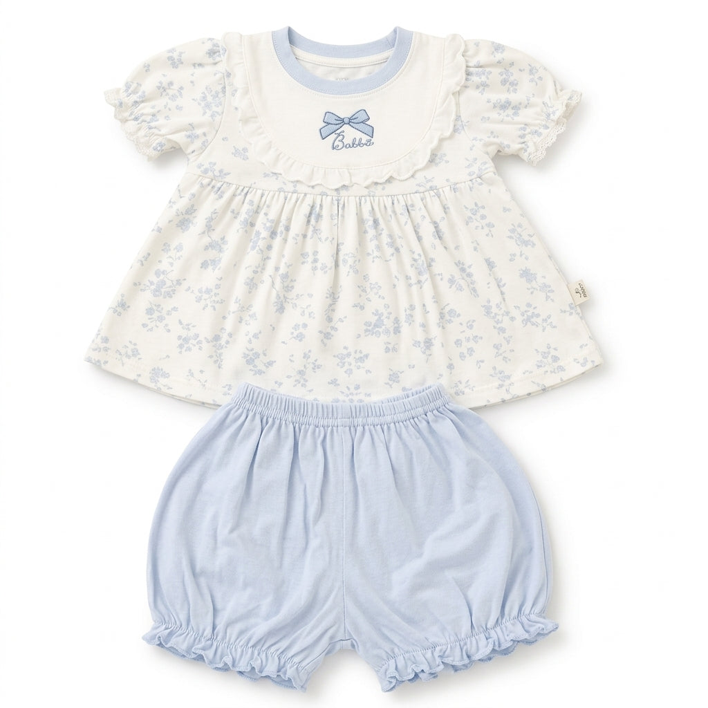 IMPORTED PREMIUM BABY GIRLS SOFT SUMMER SET WHITE FLORAL FROCK STYLE TOP & BLOOMER