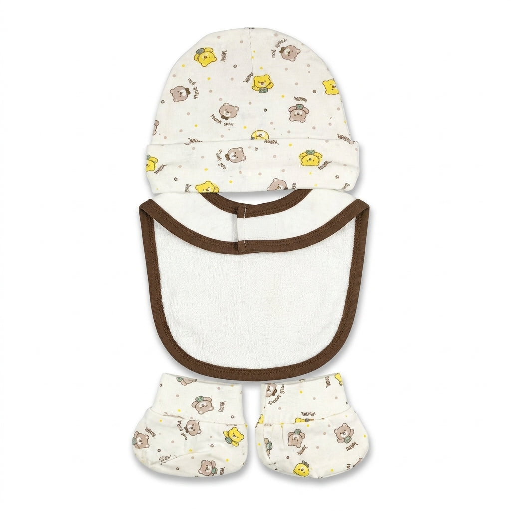 BABY CAP SET 3PCS BEAR BROWN