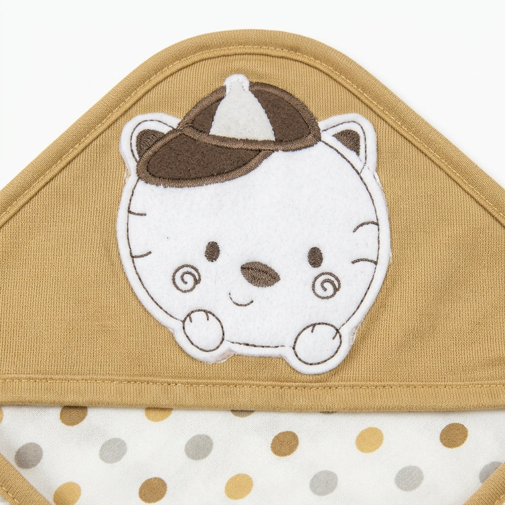 BABY WRAPPING SHEET CAP BEAR DOTED BROWN