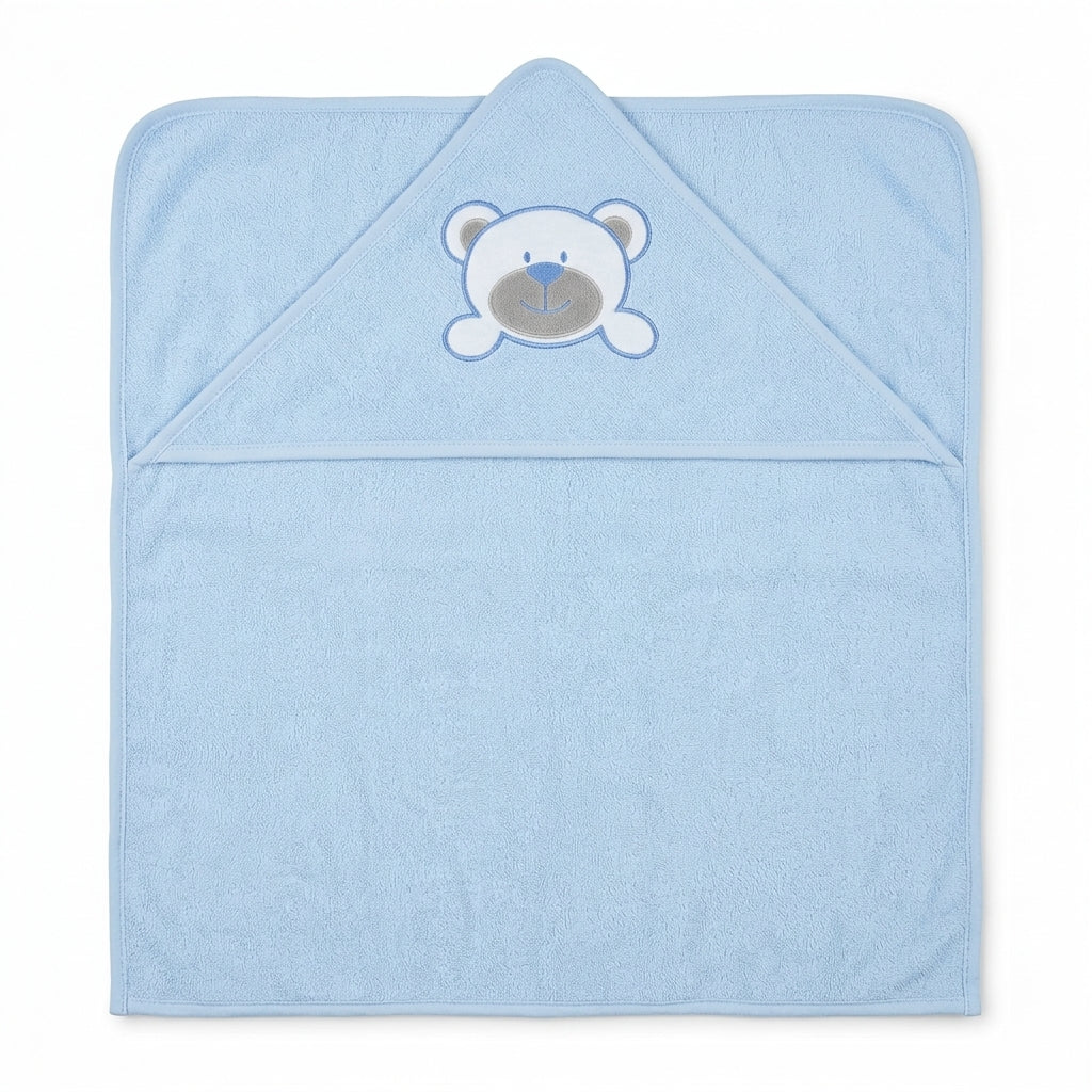 BABY HOODED BATHTOWEL TERRY BEAR BLUE
