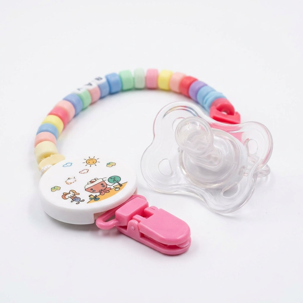 BABY PACIFER WITH CHAIN PINK