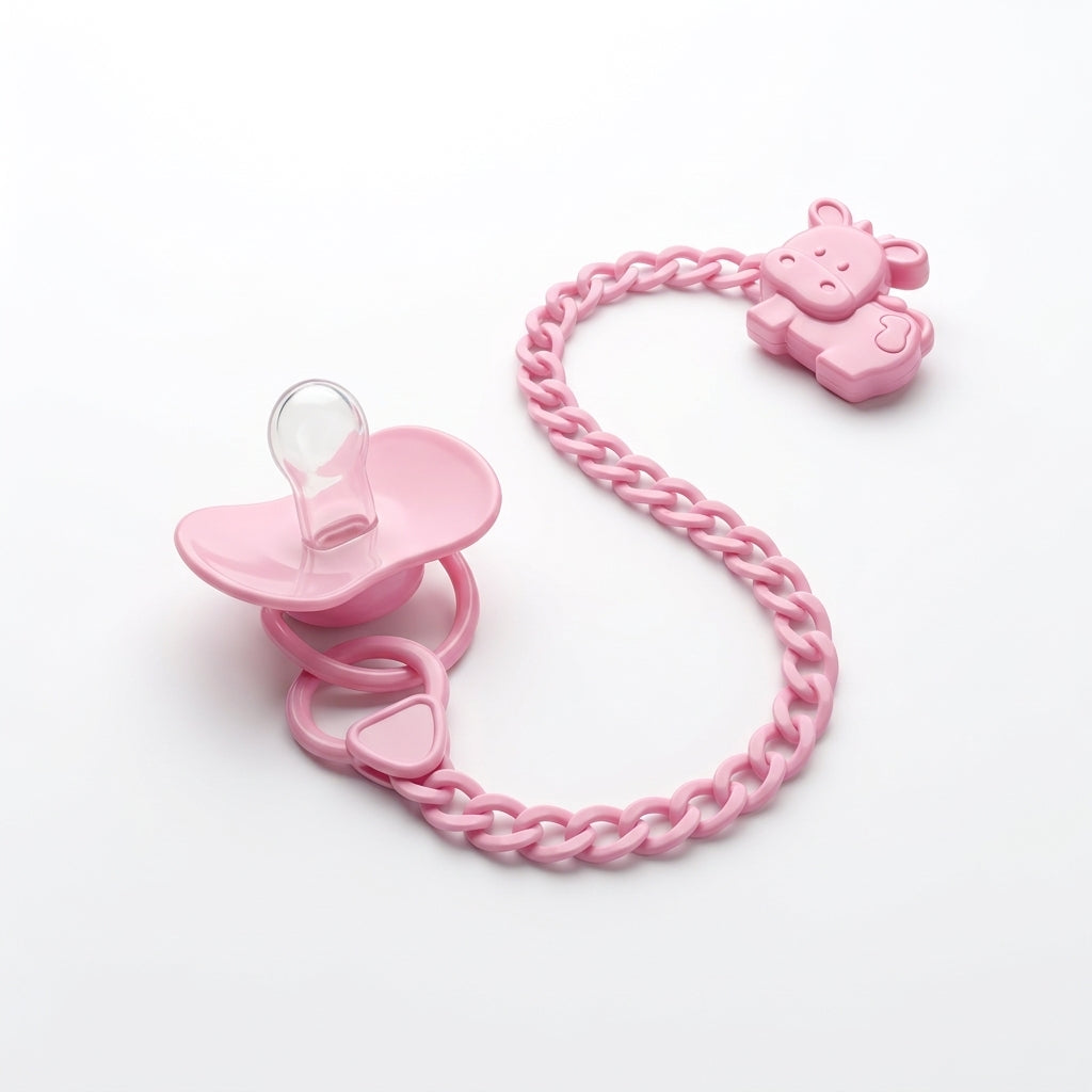 BABY PACIFIER WITH CHAIN CACTUS PINK