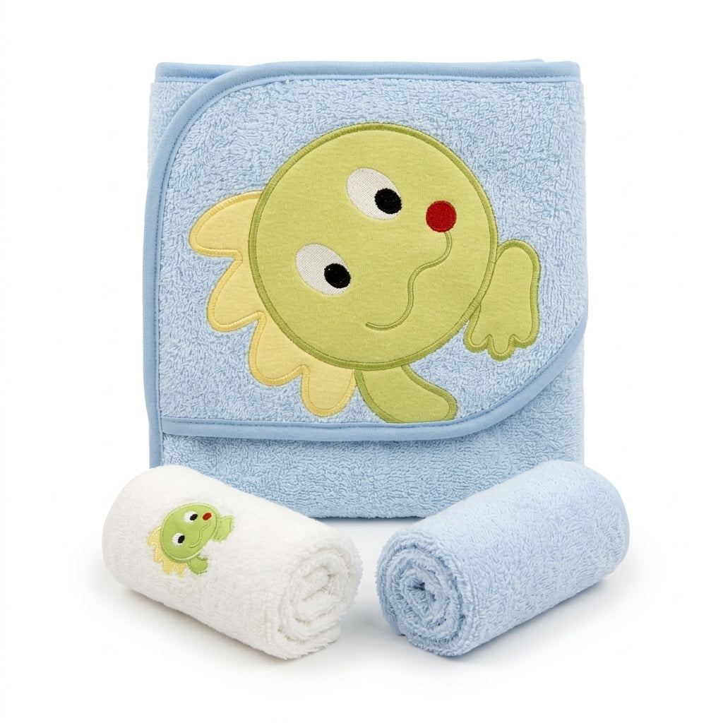BABY BATH TOWEL+4PCS FACETOWEL FROG BLUE