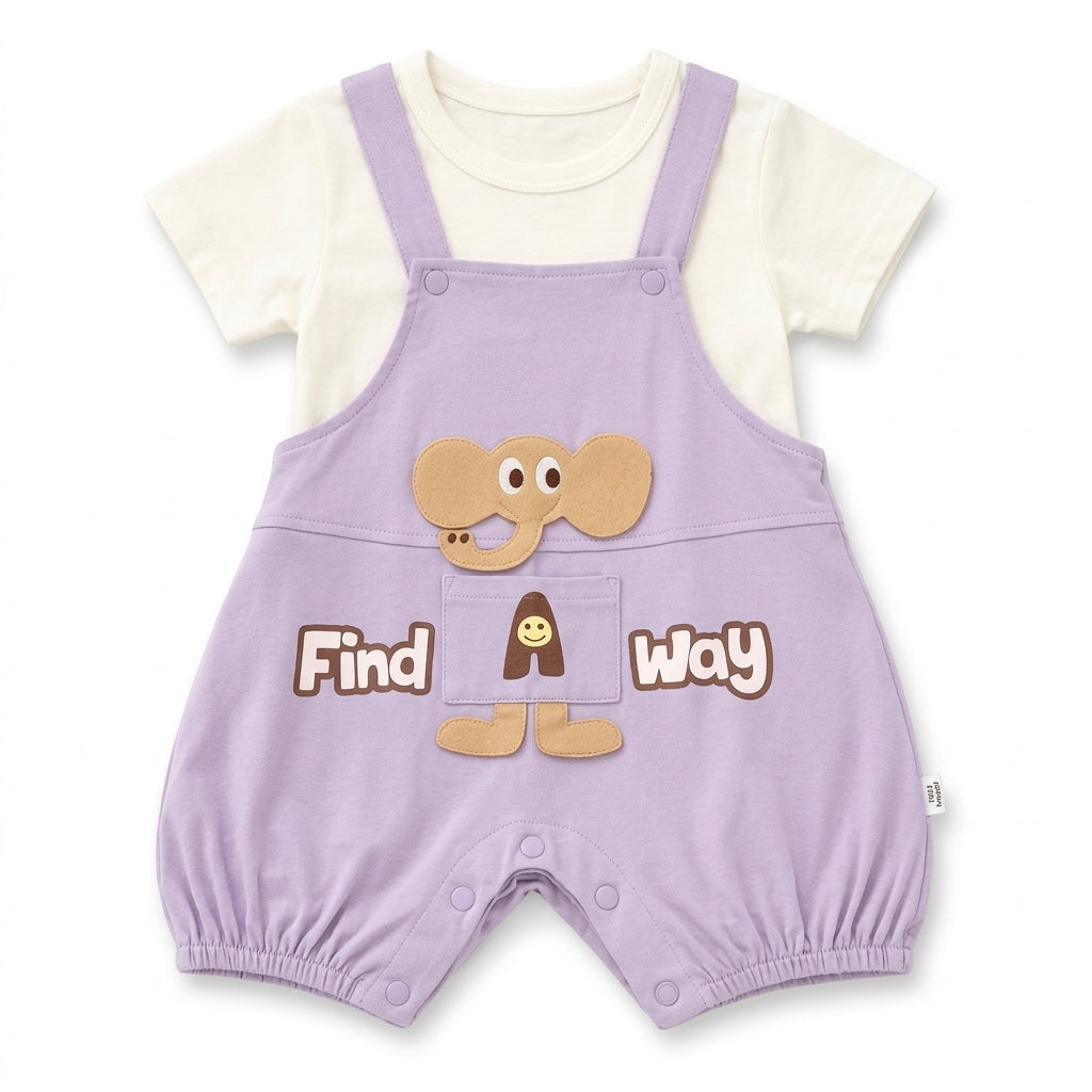 IMPORTED BABY ELEPHANT DUNGAREE ROMPER WITH T-SHIRT 100% COTTON HIGH QUALITY SUMMER