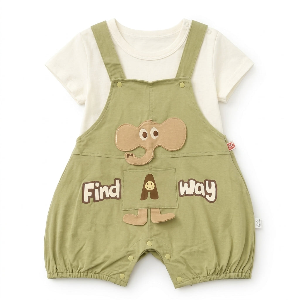 IMPORTED BABY ELEPHANT DUNGAREE ROMPER WITH T-SHIRT 100% COTTON HIGH QUALITY SUMMER