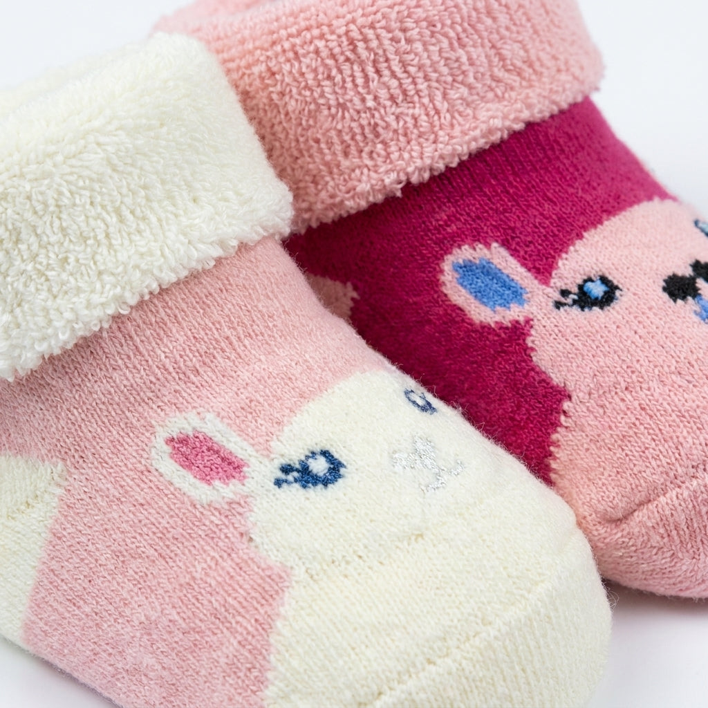 2 PACK GIRL TERRY COTTON SOCKS ROSE PINK & SOFT PEACH (1-2 YEARS)