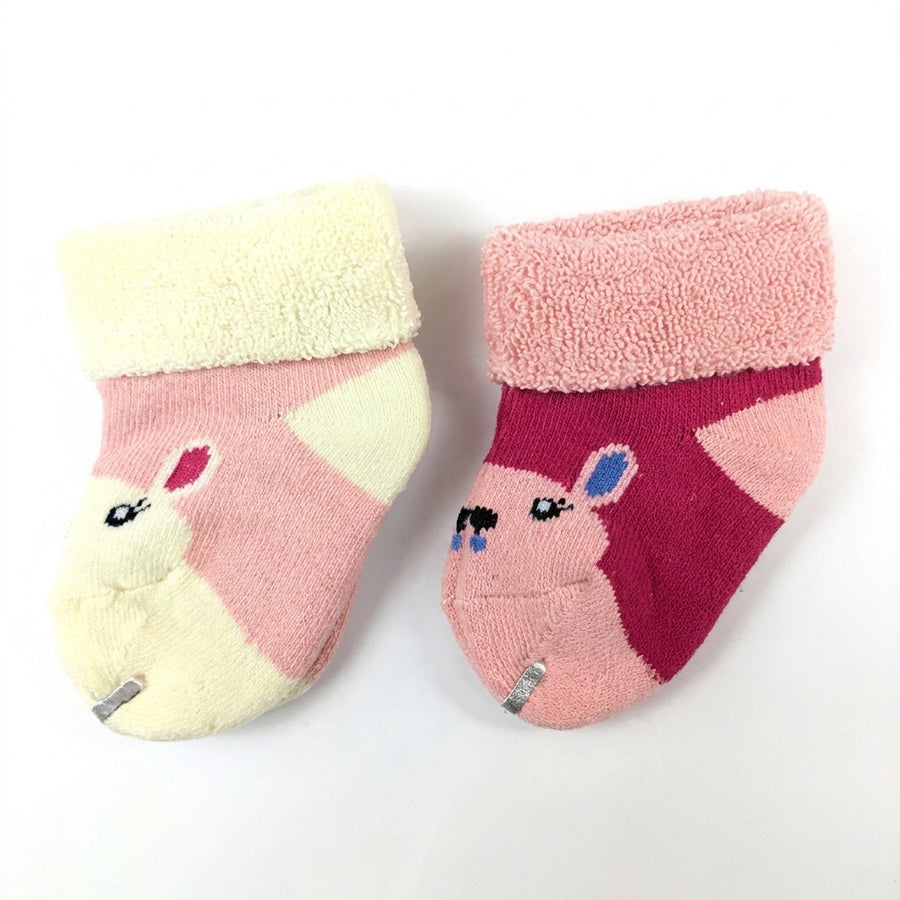 2 PACK GIRL TERRY COTTON SOCKS ROSE PINK & SOFT PEACH (1-2 YEARS)