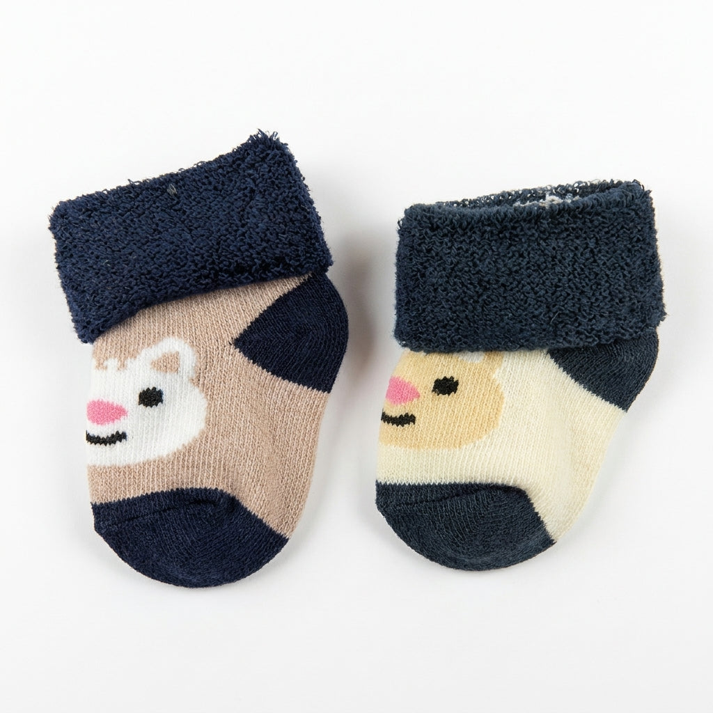 2 PACK TERRY COTTON SOCKS CHARCOAL BLACK & DARK NAVY BLUE (1-2 YEARS)
