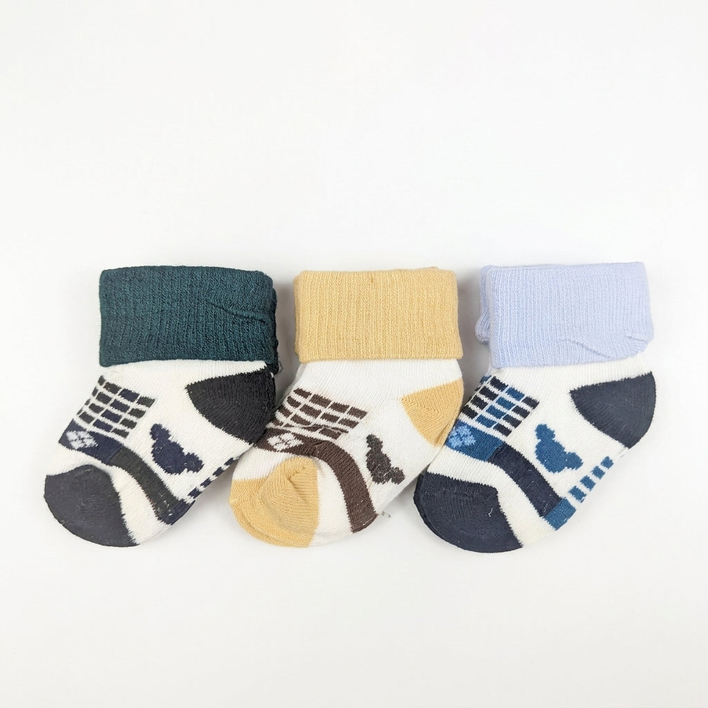 3 PACK BABY BOY SOCKS - FOREST GREEN, MUSTARD & SKY BLUE MICKY PRINTED (0-12M)
