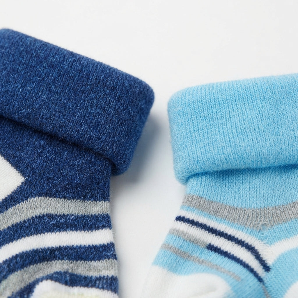 BABY STRIPED COTTON SOCKS PACK OF 2 (SKY BLUE & DARK BLUE)(0-3M)