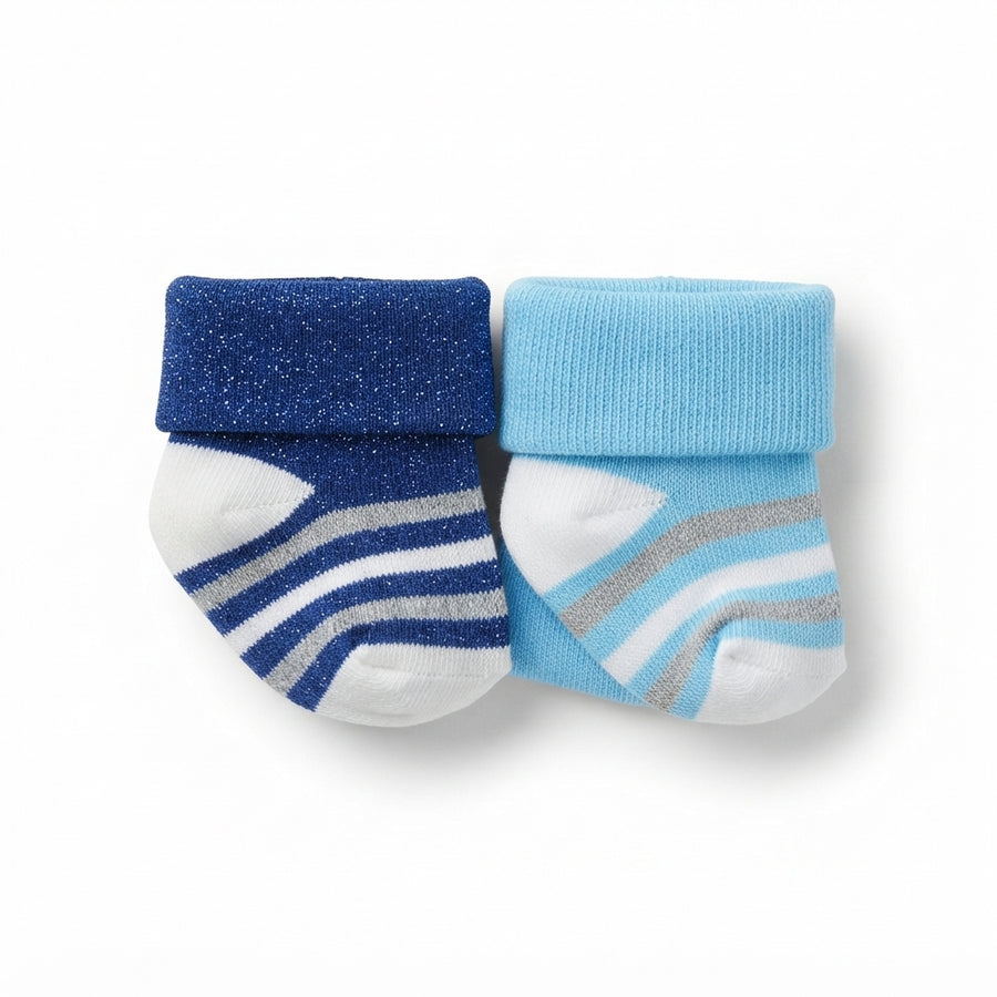 BABY STRIPED COTTON SOCKS PACK OF 2 (SKY BLUE & DARK BLUE)(0-3M)