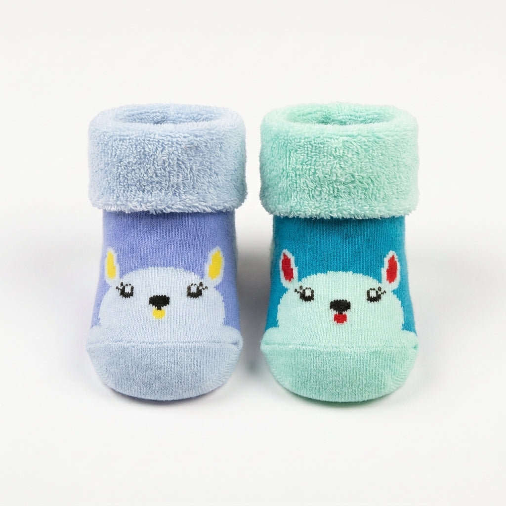2 PACK TERRY COTTON SOCKS BLUE & TEAL MINT GREEN (1-2 YEARS)